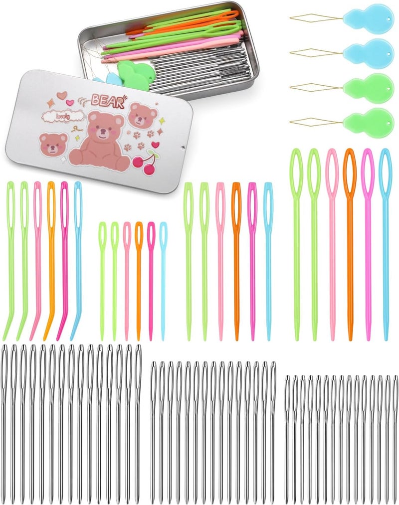 UOOU 73 PCS Yarn Needles Set, 7 Sizes Large Eye Plastic Blunt Needles for Knitting, Crocheting and Sewing - Image 1